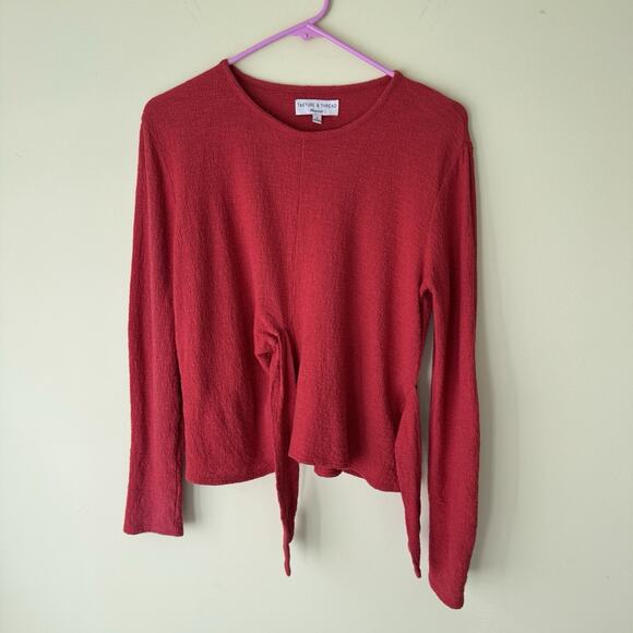 Madewell Texture & Thread Women’s Size S Red Long Sleeve Tie Front Top Casual - Picture 4 of 10